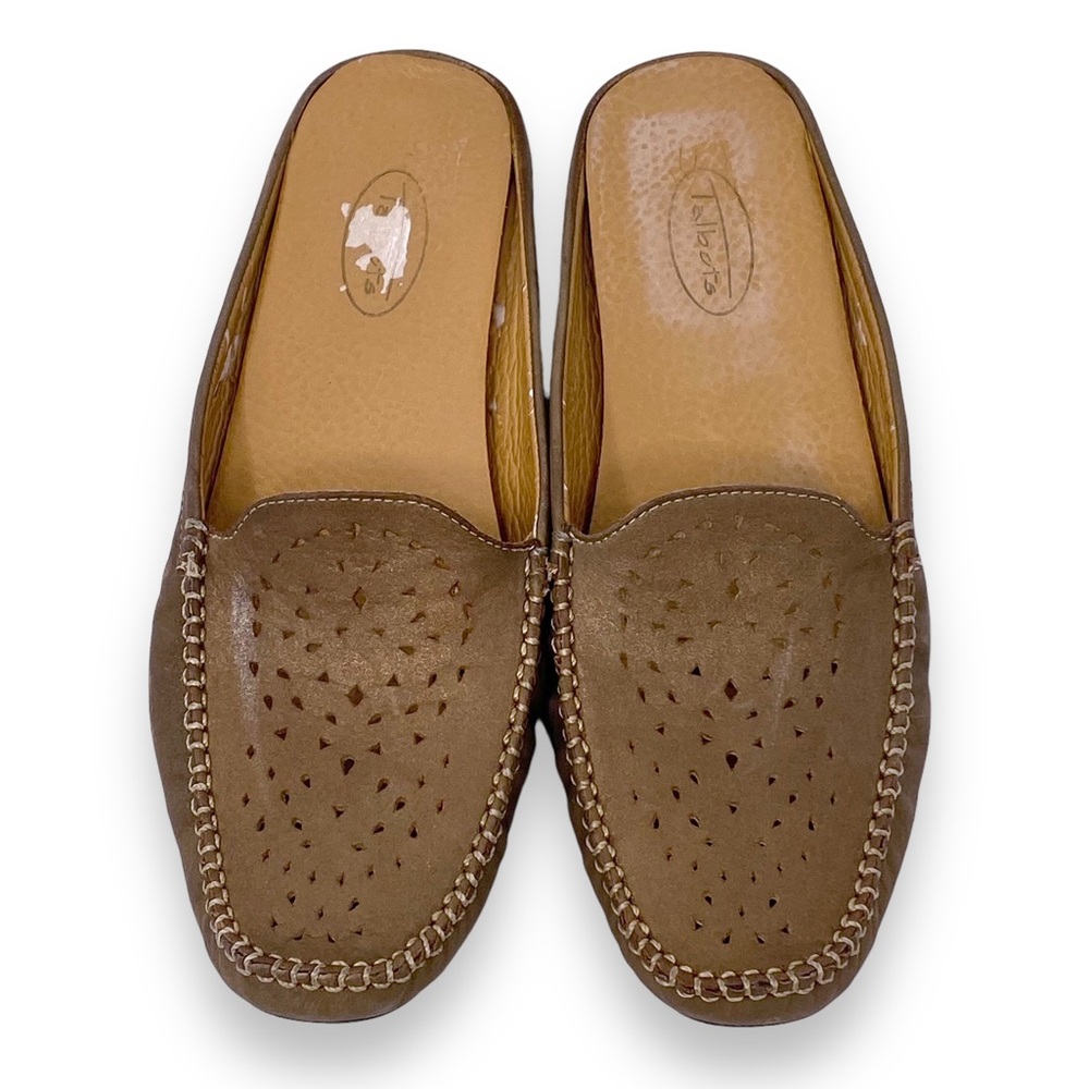 Talbots Woman Leather Slides Mules Clogs Size 9B  Gold Brown Soft Flat Slide Ons